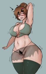 kako, 1girl, chubby, crop_top, fat_ass