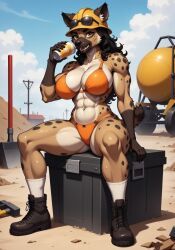 5_fingers, 6_pack, big_breasts, black_hair, black_nails