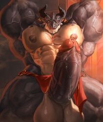 mythology, lindong, abs, anthro, balls