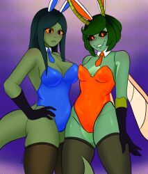 original_character, binsbin, 2girls, antennae, big_breasts