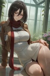 mikasa_ackerman, attack_on_titan, patreon, 1girls, black_eyes