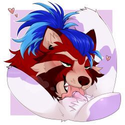 sapphynhoa, ailurid, anthro, big_clitoris, blue_hair