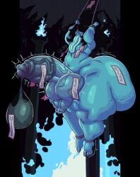 banshi_(oxart), original_character, oxart, 1boy, arms_tied_above_head