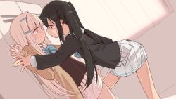 original, unomiki, 2girls, against_locker, aroused