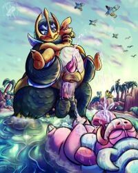 ampharos, azumarill, cramorant, empoleon, flamigo