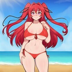 naruse_mio, shinmai_maou_no_testament, beach, bikini, blush