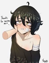 pleco-chan, pleco, vingete, 1girls, blush