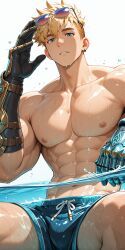 wuyang, wuyang_ye, abs, blonde_hair, blue_eyes