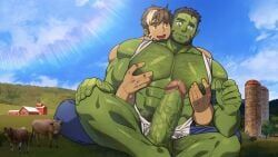 another_eidos_of_dragon_vein_r, hrio, 2boys, abs, balls