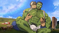 another_eidos_of_dragon_vein_r, hrio, 2boys, abs, balls_under_clothes