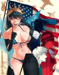 denji_(chainsaw_man), mitaka_asa, statue_of_liberty, statue_of_liberty_(cosplay), yoru_(chainsaw_man)
