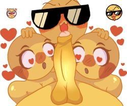 cursed_emoji, emoji, chaosraccoon, 1boy, 2girls