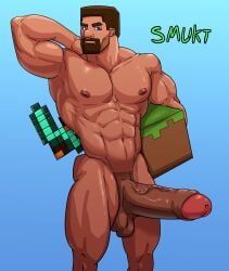 steve_(minecraft), minecraft, 1boy, abs, asymmetrical_balls