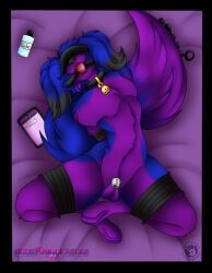 anal_beads, anthro, arms_tied_behind_back, ball_gag, balls