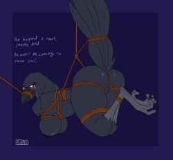 imaranx, anthro, arms_tied, avian, bdsm