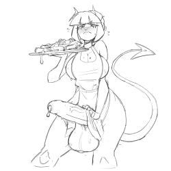 lucifer_(helltaker), helltaker, kinky_rat, apron_only, blushing