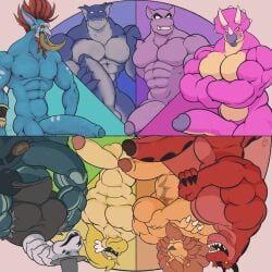 bronx_(gargoyles), devil_dinosaur, leongar, new_death, rawk_hawk