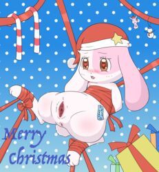mallow_(hhc), happy_happy_clover, bound, brown_eyes, christmas_hat