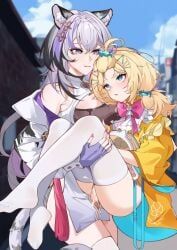 nijisanji, virtuareal, weidimala_zui_pang_beijixiong, 2girls, :o
