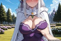 emilia_(re:zero), re:zero_kara_hajimeru_isekai_seikatsu, miyuai, 1girl, bangs
