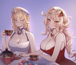 alice_(genshin_impact), nicole_reeyn_(genshin_impact), genshin_impact, 2girls, :)
