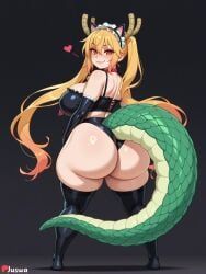 tohru_(maidragon), juswa, 1girl, animal_ears, ass