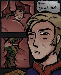 homelander, the_deep, blonde_hair, brown_hair, cum