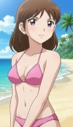 aoba_yayoi, captain_tsubasa, beach, brown_hair, pink_eyes