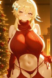lumine, traveler, christmas, genshin_impact, emberdesire