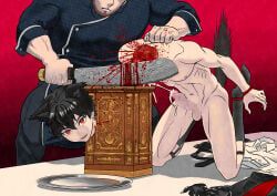 gokko, 2boys, beheading, blood, catboy