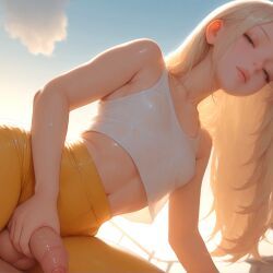 pandora, 1boy, 1femboy, bare_shoulders, blonde_hair