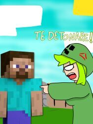 creeper, creeper_(minecraft), creeper_girl, minecraft_mob, steve_(minecraft)