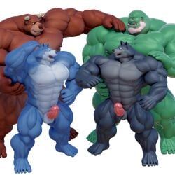 asagiri1988, 4boys, abs, anthro, bara