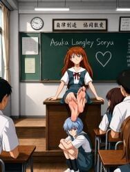 asuka_langley_sohryu, rei_ayanami, neon_genesis_evangelion, 2girls, barefoot