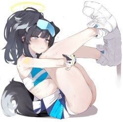 hibiki_(blue_archive), blue_archive, esearu, 1girl, arms_around_legs