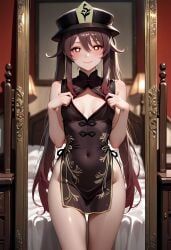 hu_tao_(genshin_impact), genshin_impact, 1girl, 1girls, areola_slip