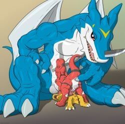 agumon, digimon_(species), exveemon, guilmon, bandai_namco