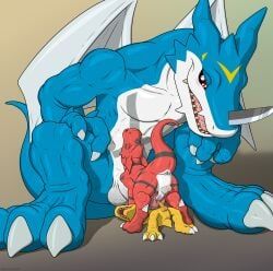 agumon, digimon_(species), exveemon, guilmon, bandai_namco