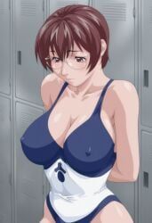 nonogusa_miyuki, bible_black, bible_black_only, 1girls, adjusting_swimsuit