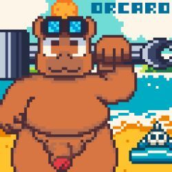 anthro, beach, belly, captain_duley_the_capybara, capybara