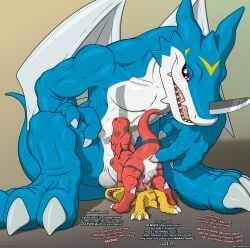 agumon, digimon_(species), exveemon, guilmon, bandai_namco