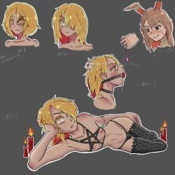 kiara_(basedbinkie), lucien_(basedbinkie), chivalry_starved, ball_gag, black_legwear