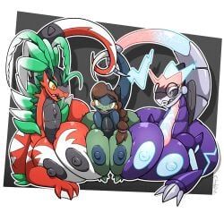 cyclizar, juliana_(pokemon), koraidon, miraidon, nemona_(pokemon)