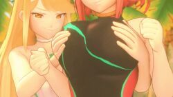 mythra, mythra_(radiant_beach)_(xenoblade), pyra, pyra_(pro_swimmer)_(xenoblade), xenoblade_(series)