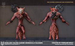 mythology, anthro, axe, barbarian, bone