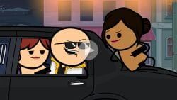 cyanide_and_happiness, 1boy, 2girls, breasts, censor_bar