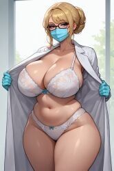rgomez007, 1girls, bangs, belly_button, blonde_hair