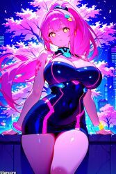 (titancore), beautiful_girl, cherry_blossoms_trees, city_background, cute_girl