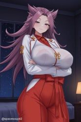 kantai_collection, 1girl, arms_under_breasts, blouse, blush