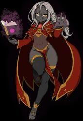 calamitas, calamity_mod, cape, dark-skinned_female, exposed_midriff